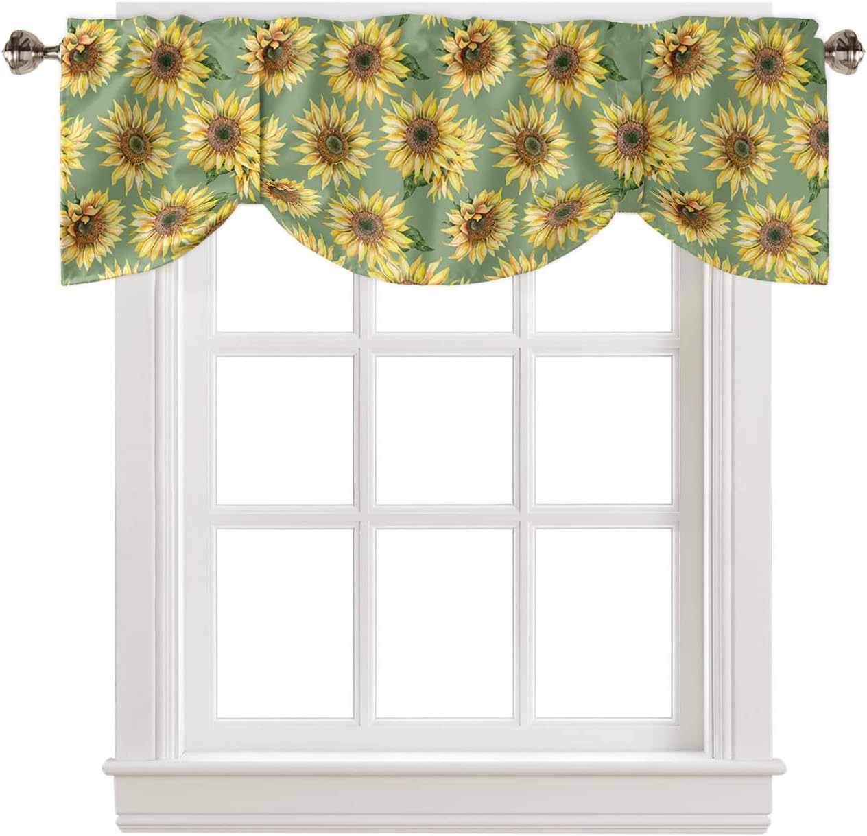 Tie Up Valance for Windows Watercolor Sunflower Kitchen Curtains