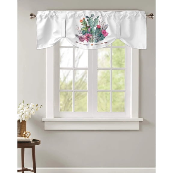Tie Up Valance for Windows Cactus Flower Arrow Window Curtain Kitchen Cabinet Coffee Tie-Up Valance Curtain Rod Pocket Short Curtain