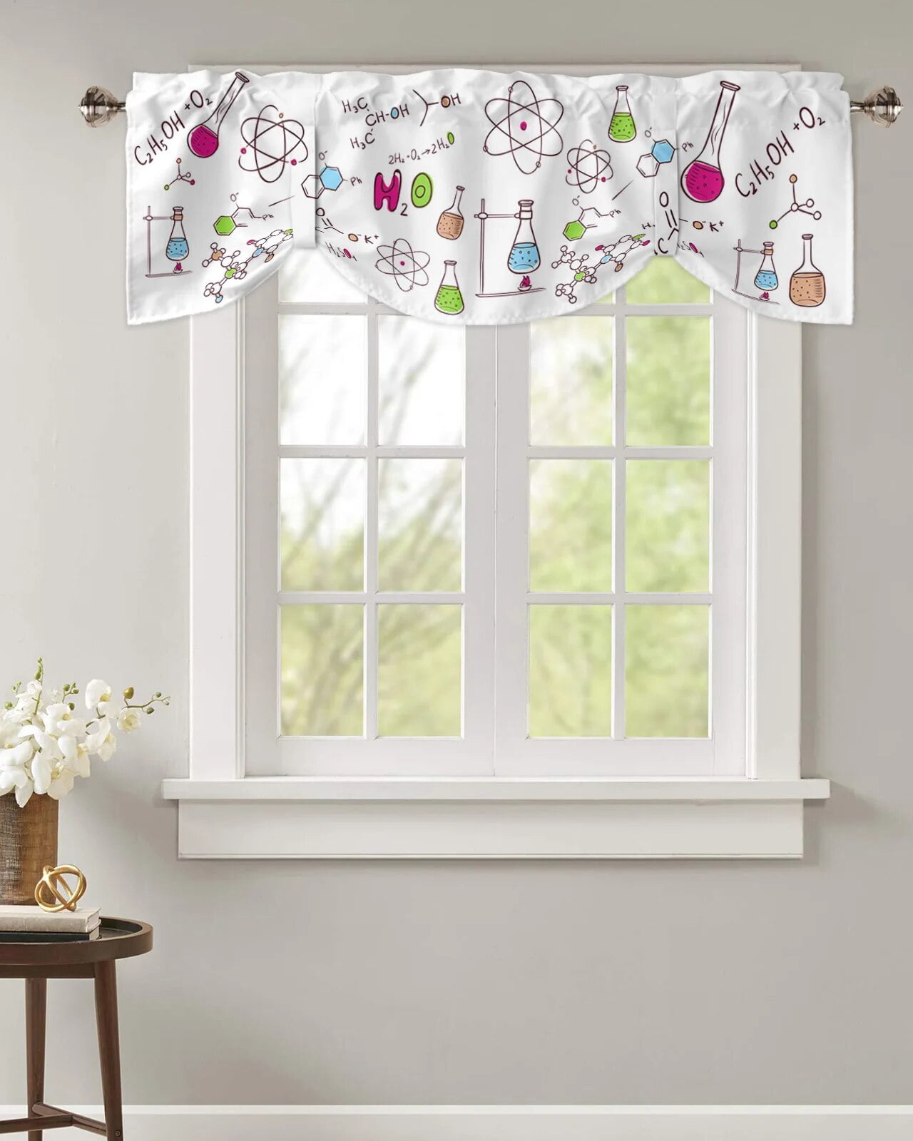 Tie Up Valance for Windows Chemical Formula Illustration Window Curtain