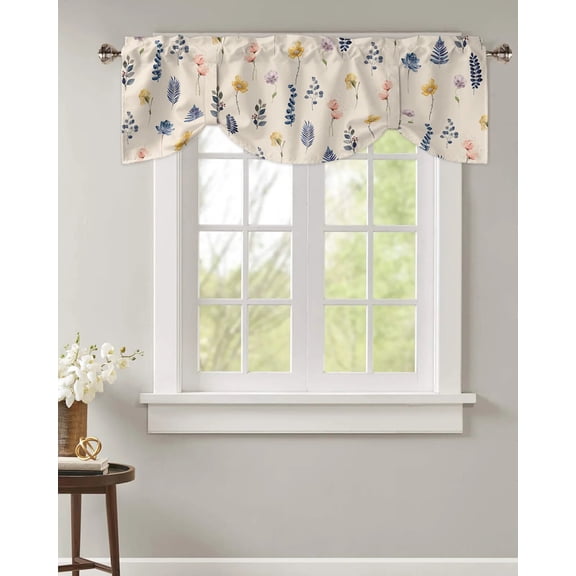 Tie Up Valance for Windows Flower Leaves Kitchen Curtains Balcony Adjustable Roman Blinds Small Short Curtain for Living Room