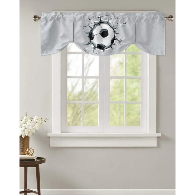 Tie Up Valance for Windows Football Sport Soccer Small Curtain Rod
