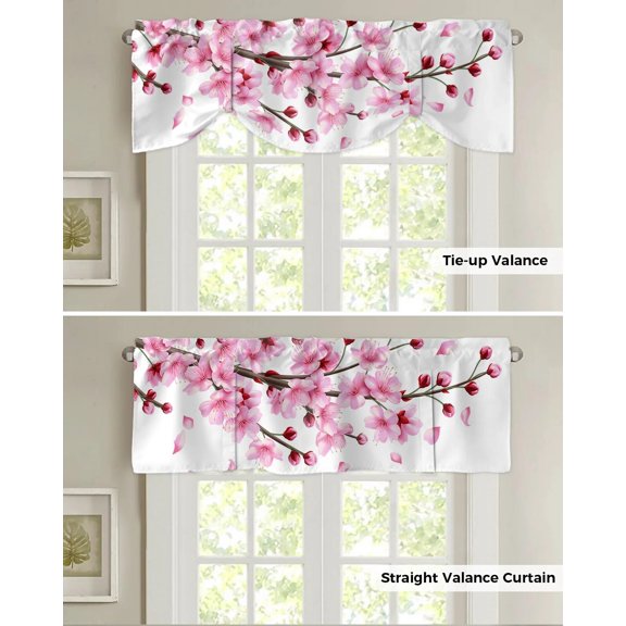 Tie Up Valance for Windows Japanese Kitchen Sakura Texture Kitchen Curtains Balcony Adjustable Roman Blinds Small Short Curtain for Living Room