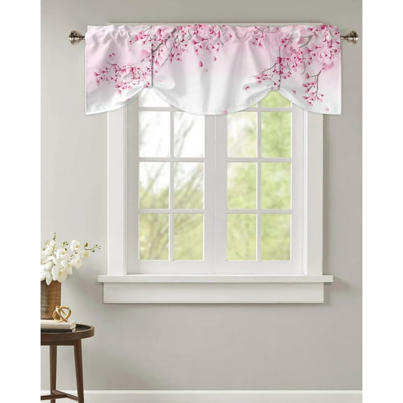 Tie Up Valance for Windows Japanese Style Sakura Texture Kitchen Curtains Balcony Adjustable Roman Blinds Small Short Curtain for Living Room