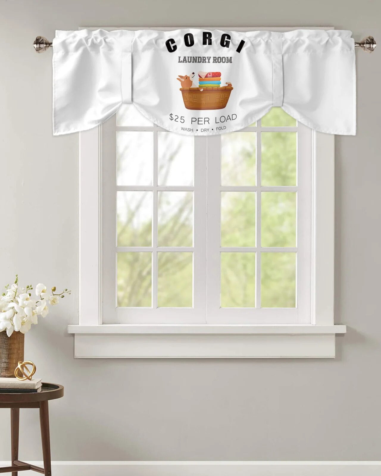 Tie Up Valance for Windows Laundry Animal Dog Window Curtain