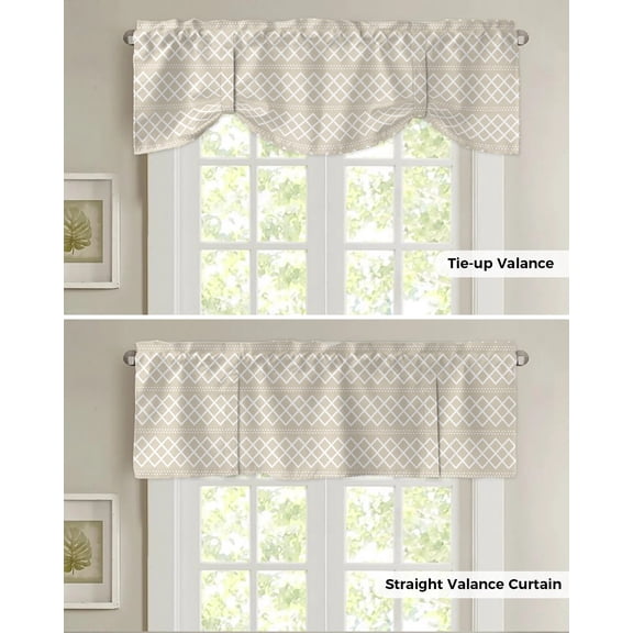Tie Up Valance for Windows Retro Lines Hand Drawn Texture Kitchen Curtains Balcony Adjustable Roman Blinds Small Short Curtain for Living Room