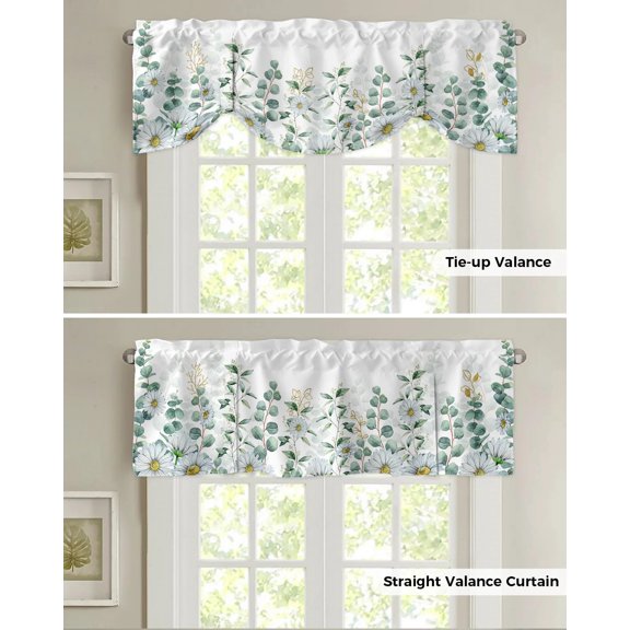 Tie Up Valance for Windows Spring Eucalyptus Sunflower Lavender Kitchen Curtains Balcony Adjustable Roman Blinds Small Short Curtain for Living Room