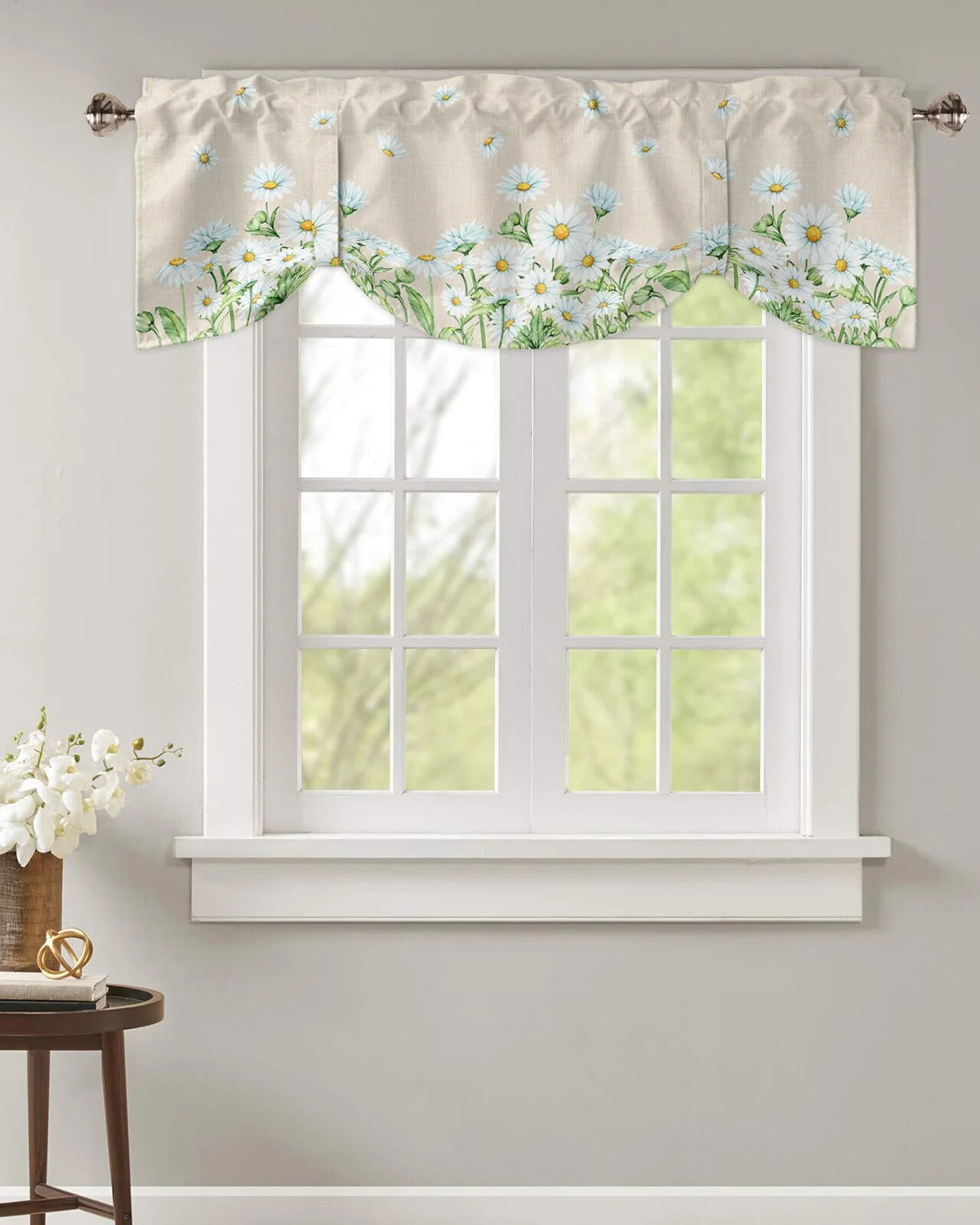 Tie Up Valance for Windows Summer Flowers Daisies Watercolor Kitchen