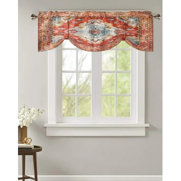 Tie Up Valance for Windows Vintage Carpet Texture Window Valance Curtain Kitchen Cafe Short Curtains Living Room Tie-Up Valance Curtain