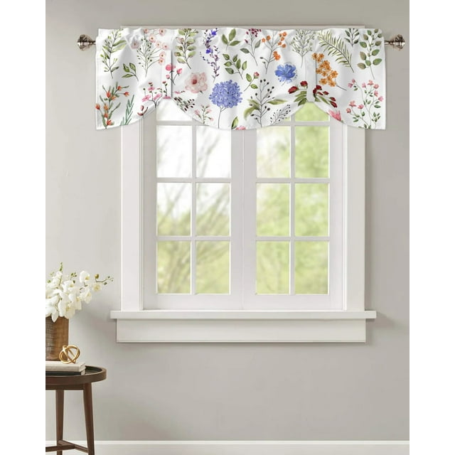 Tie Up Valance for Windows Vintage Herb Floral Texture Window Valance Curtain Kitchen Cafe Short Curtains Living Room Tie-Up Valance Curtain