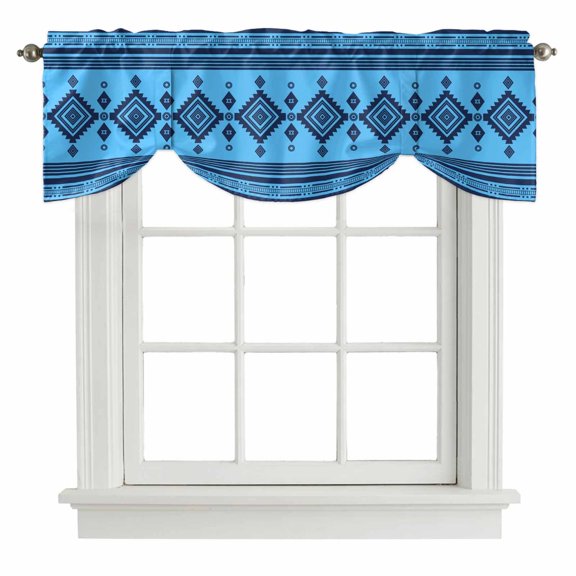 Tie Up Valance Azure Blue Boho Southwestern Valances for Windows Azure Blue Boho Southwestern Balloon Shade Valance Window Treatment Adjustable Short Curtain Valances for Living Room Kitchen 42"x12"