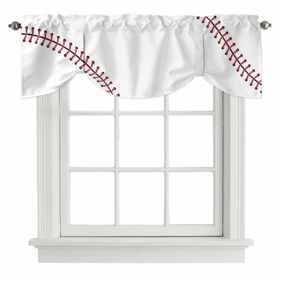 Tie Up Valance Baseball Valances for Windows Modern Minimalist Red Lines Balloon Shade Valance Rod Pocket Window Treatment Short Curtain Valances for Living Room Kitchen Bedroom Bathroom 42"x12"