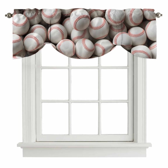Tie Up Valance Baseball Valances for Windows White Red Art Sport Balloon Shade Valance Rod Pocket Window Treatment Adjustable Short Curtain Valances for Living Room Kitchen Bedroom Bathroom 42"x12"