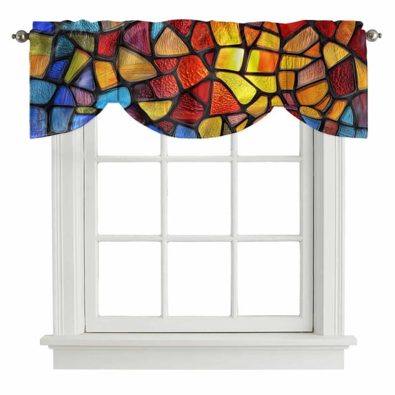 Tie Up Valance Blue Red Yellow Valances for Windows Modern Colored Rainbow Stained Glass Balloon Shade Valance Window Treatment Short Curtain Valances for Living Room Kitchen Bedroom Bathroom 42"x18"