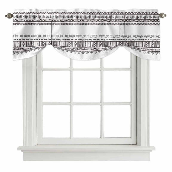 Tie Up Valance Bohemian, Valances for Windows Ethnic Black Geometric Tribal Unique Chic Boho Balloon Shade Valance Window Treatment Short Curtain Valances for Living Room Kitchen Bedroom 42"x12"