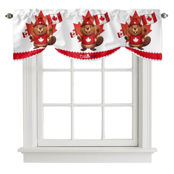 Tie Up Valance Canada Beavers Valances for Windows Canada Beavers Balloon Shade Valance Rod Pocket Window Treatment Adjustable Short Curtain Valances for Living Room Kitchen Bedroom Bathroom 42"x12"