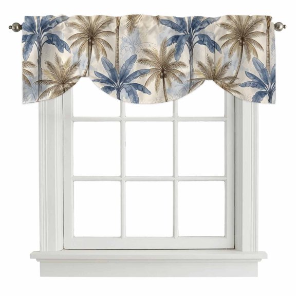 Tie Up Valance Coastal Plam Trees Valances for Windows Coastal Plam Trees Balloon Shade Valance Window Treatment Adjustable Short Curtain Valances for Living Room Kitchen Bedroom Bathroom 42"x12"