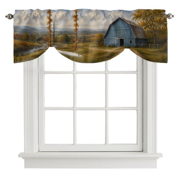 Tie Up Valance Countryside Swing Fall Valances for Windows Countryside Swing Fall Balloon Shade Valance Rod Pocket Window Treatment Adjustable Short Curtain Valances for Living Room Kitchen 42"x12"