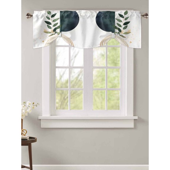 Tie Up Valance Curtain for Kitchen,Abstract Arch Line Plant Rod Pocket Short Curtains Adjustable Tie-Up Shade Valances,Green Botanical Leaves Geometric Window Treatment for Bathroom Living Room