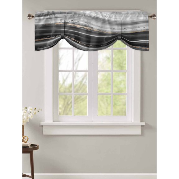 Tie Up Valance Curtain for Kitchen,Abstract Bending Striped Rod Pocket Short Curtains Adjustable Tie-Up Shade Valances,Black Gradient Wave Pattern Window Treatment for Bathroom Living Room Bedroom