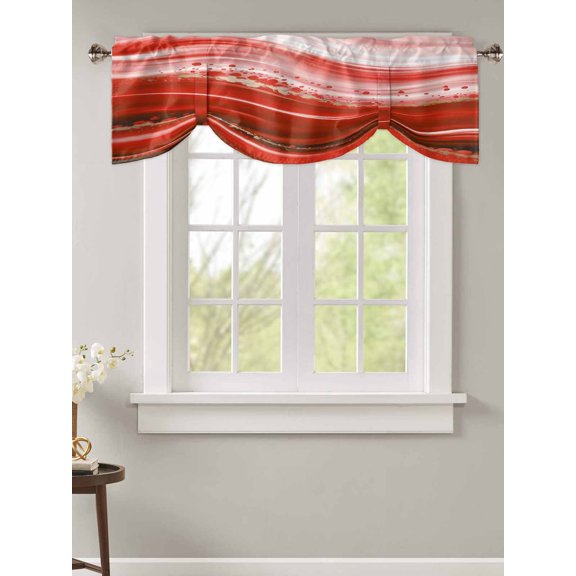 Tie Up Valance Curtain for Kitchen,Abstract Bending Striped Rod Pocket Short Curtains Adjustable Tie-Up Shade Valances,Red Gradient Wave Pattern Window Treatment for Bathroom Living Room Bedroom