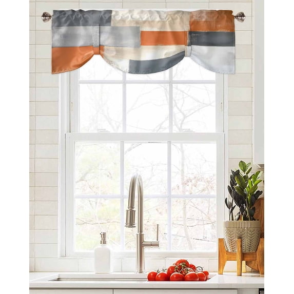 Tie Up Valance Curtain for Kitchen,Abstract Retro Oil Painting Color Blocks Rod Pocket Short Curtains Adjustable Tie-Up Shade Valances,Modern Art Window Treatment for Bathroom Living Room Bedroom