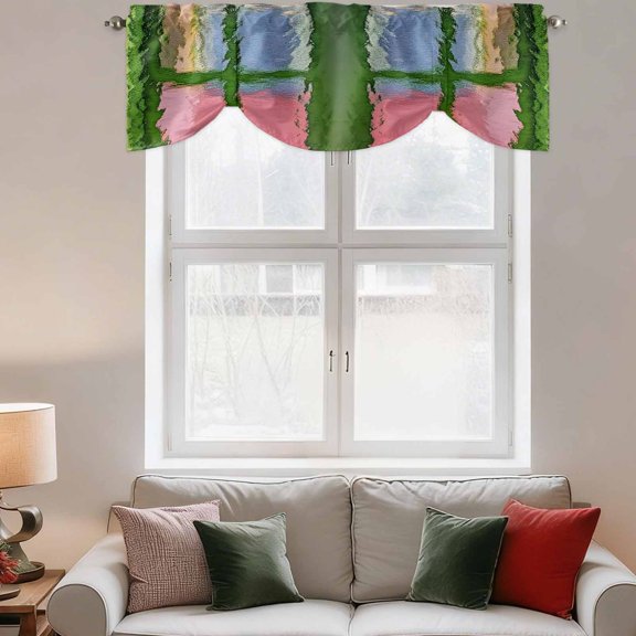 Tie Up Valance Curtain for Kitchen,Abstract Window View Rod Pocket Short Curtains Adjustable Tie-Up Shade Valances,Blurry Garden Sunlight Window Treatment for Bathroom Living Room Bedroom