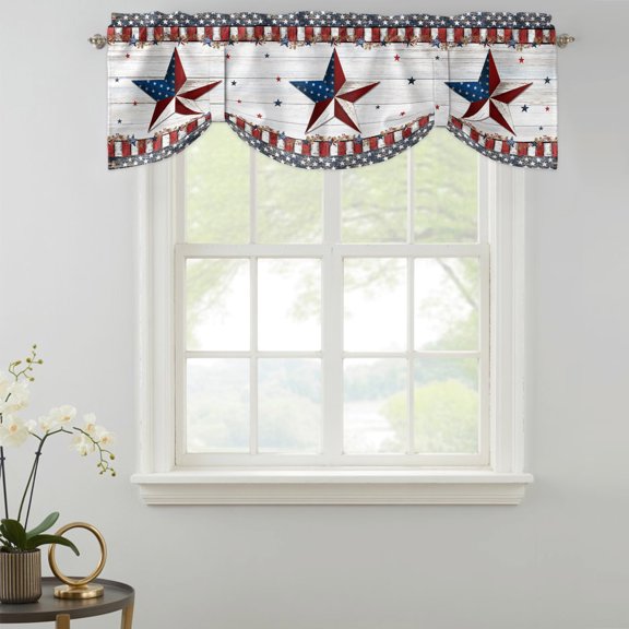 Tie Up Valance Curtain for Kitchen,American Star Wood Board Rod Pocket Short Curtains Adjustable Tie-Up Shade Valances,4th of July USA Flag Theme Window Treatment for Bathroom Living Room Bedroom