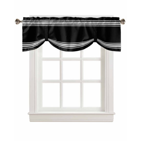 Tie Up Valance Curtain for Kitchen,Black White Stripes Rod Pocket Short Curtains Adjustable Tie-Up Shade Valances,Abstract Geometric Window Treatment for Bathroom Bedroom