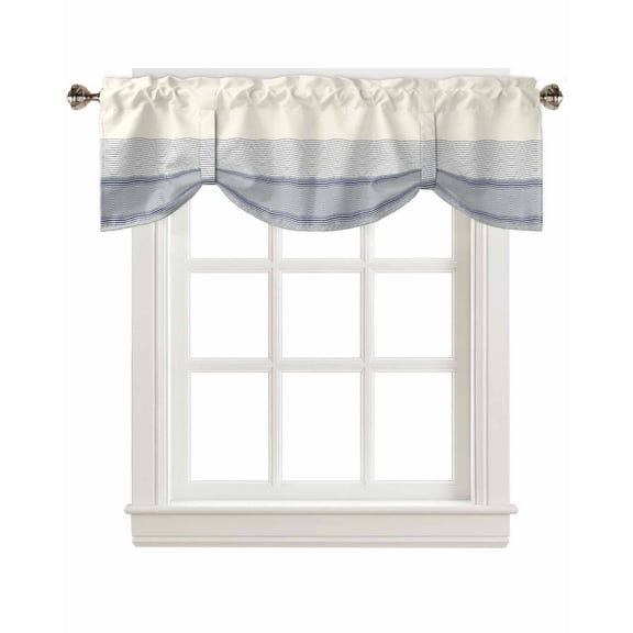 Tie Up Valance Curtain for Kitchen,Blue White Stripes Modern Ocean Geometric Rod Pocket Short Curtains Adjustable Tie-Up Shade Valances,Simple Striped Window Treatment for Bathroom Bedroom