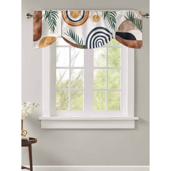 Tie Up Valance Curtain for Kitchen,Bohemian Arch Sun Abstract Geometric Rod Pocket Short Curtains Adjustable Tie-Up Shade Valances,Palm Leaf Nordic Style Window Treatment for Bathroom Living Room