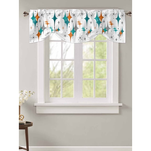 Tie Up Valance Curtain for Kitchen,Boho Mid-Century Diamond Pattern Rod Pocket Short Curtains Adjustable Tie-Up Shade Valances,Modern Geometric Theme Window Treatment for Bathroom Living Room Bedroom
