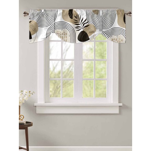 Tie Up Valance Curtain for Kitchen,Brown Mid Century Abstract Boho Lines Rod Pocket Short Curtains Adjustable Tie-Up Shade Valances,Aesthetic Color Block Window Treatment for Bathroom Living Room