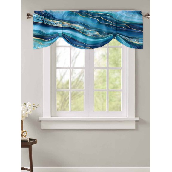 Tie Up Valance Curtain for Kitchen,Cartoon Marble Texture Wave Bubble Rod Pocket Short Curtains Adjustable Tie-Up Shade Valances,Abstract Gradient Art Window Treatment for Bathroom Living Room