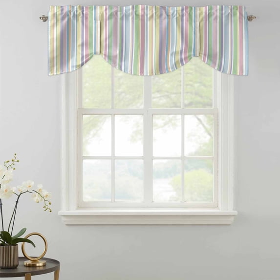Tie Up Valance Curtain for Kitchen,Colores Vertically Striped Geometric Art Rod Pocket Short Curtains Adjustable Tie-Up Shade Valances,Colored Straight Lines Window Treatment for Bathroom Living Room
