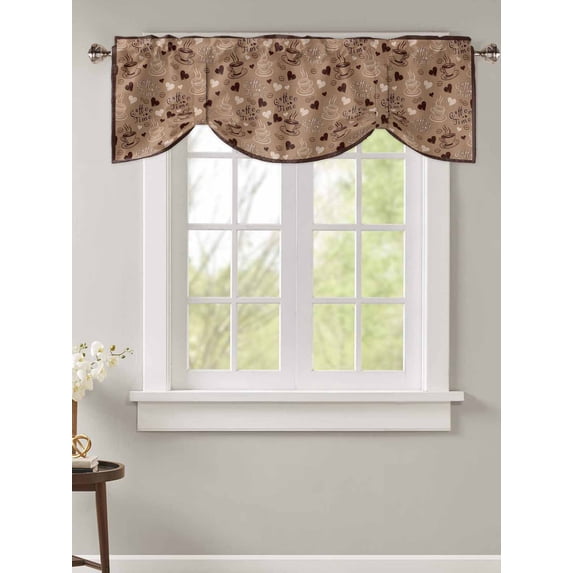 Tie Up Valance Curtain for Kitchen,Farmhouse Coffee Time Text Rod Pocket Short Curtains Adjustable Tie-Up Shade Valances,Country Vintage Brown Window Treatment for Bathroom Living Room Bedroom