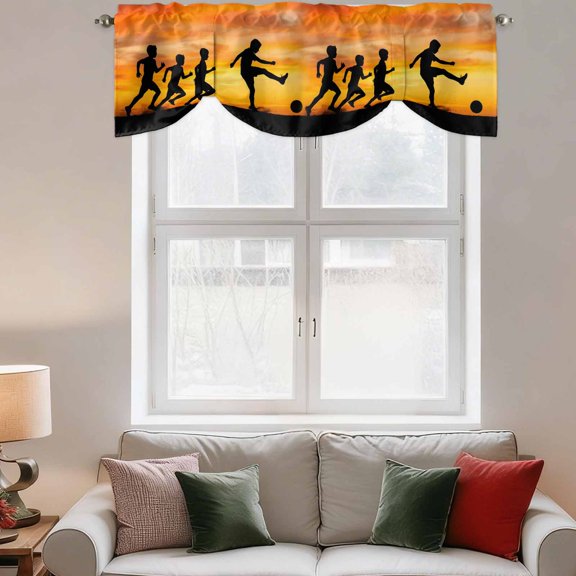 Tie Up Valance Curtain for Kitchen,Football Sports Competition Rod Pocket Short Curtains Adjustable Tie-Up Shade Valances,Sunset Background Window Treatment for Bathroom Living Room Bedroom