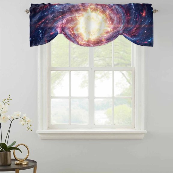 Tie Up Valance Curtain for Kitchen, Galaxy Planet Theme Rod Pocket Short Curtains Adjustable Tie-Up Shade Valances, Moon Outer Space Window Treatment for Bathroom Living Room Bedroom