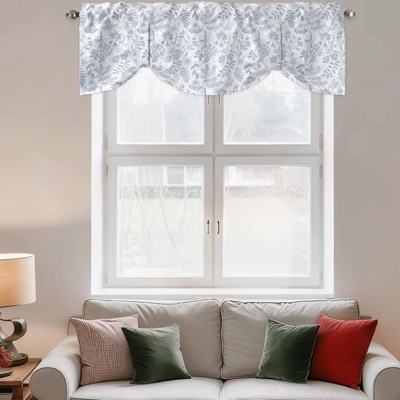 Tie Up Valance Curtain for Kitchen,Grey Lavender and Dandelion Rod Pocket Short Curtains Adjustable Tie-Up Shade Valances,Seamless Botanical Flower Window Treatment for Bathroom Living Room Bedroom