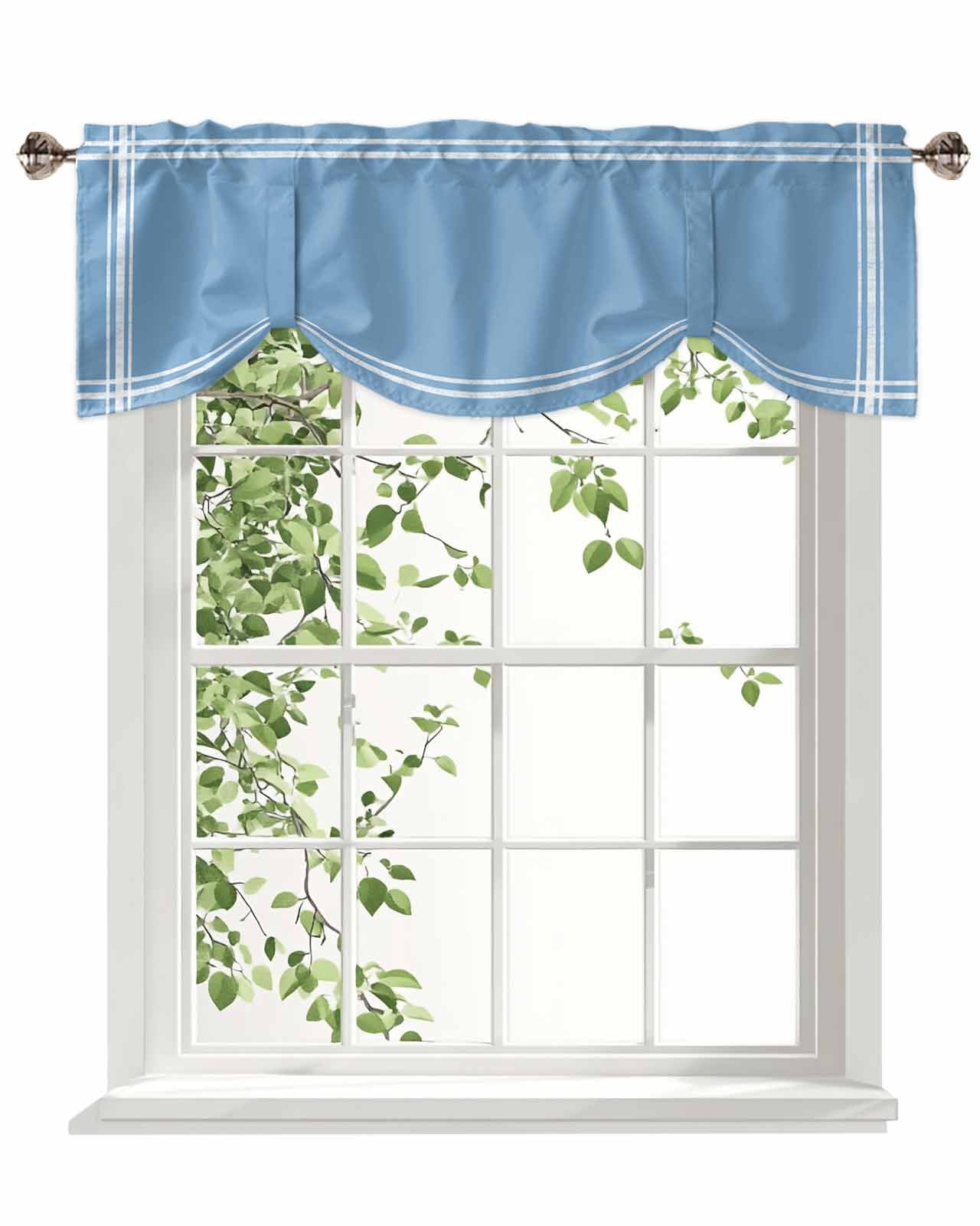 Tie Up Valance Curtain for Kitchen, Light Blue Rod Pocket Short ...