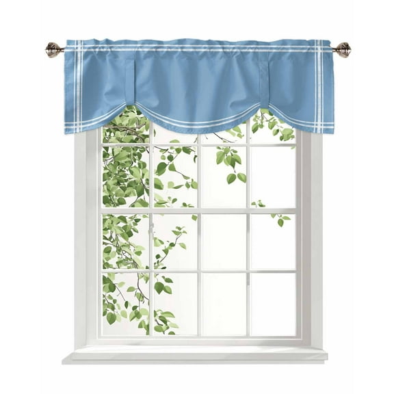 Tie Up Valance Curtain for Kitchen, Light Blue Rod Pocket Short Curtains Adjustable Tie-Up Shade Valances, Solid Color Window Treatment for Bathroom Living Room Bedroom 42x12in