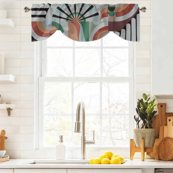 Tie Up Valance Curtain for Kitchen,Middle Century Geometric Art Rod Pocket Short Curtains Adjustable Tie-Up Shade Valances,Abstract Minimalist Arch Window Treatment for Bathroom Living Room Bedroom
