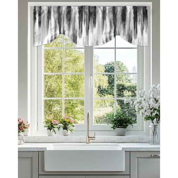 Tie Up Valance Curtain for Kitchen,Minimalist Black Gray Texture Rod Pocket Short Curtains Adjustable Tie-Up Shade Valances,Abstract Art Window Treatment for Bathroom Living Room Bedroom