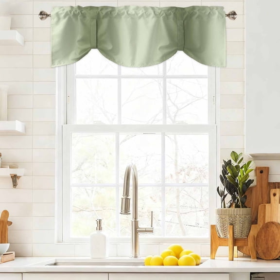 Tie Up Valance Curtain for Kitchen, Minimalist Sage Green Gradient Rod Pocket Short Curtains Adjustable Tie-Up Shade Valances, Abstract Blurry Stripe Ombre Window Treatment for Bedroom 54x18in