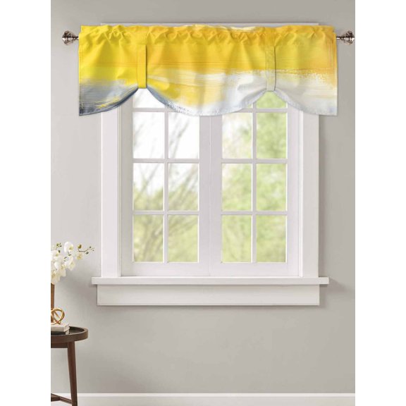 Tie Up Valance Curtain for Kitchen,Modern Minimalist Yellow Gray Rod Pocket Short Curtains Adjustable Tie-Up Shade Valances,Abstract Blurry Color Block Window Treatment for Bathroom Living Room