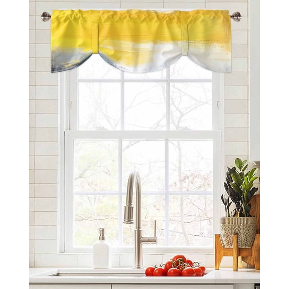 Tie Up Valance Curtain for Kitchen,Modern Minimalist Yellow Gray Rod Pocket Short Curtains Adjustable Tie-Up Shade Valances,Abstract Blurry Color Block Window Treatment for Bathroom Living Room