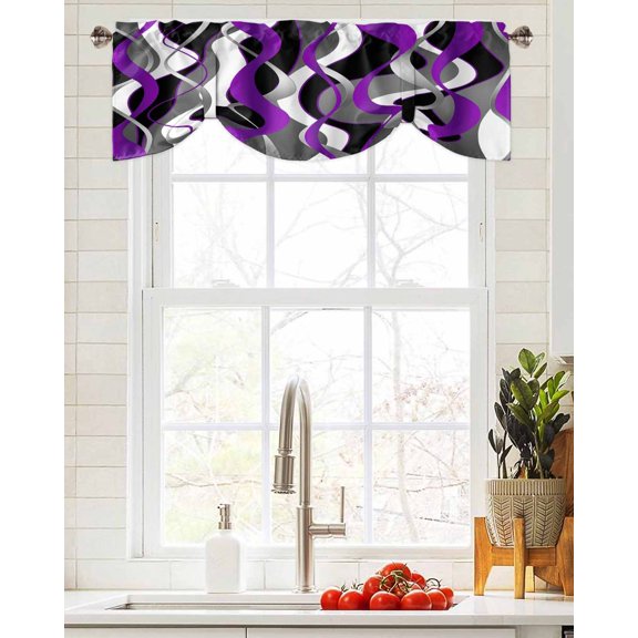 Tie Up Valance Curtain for Kitchen,Modern Purple Grey Black Stripes Rod Pocket Short Curtains Adjustable Tie-Up Shade Valances,Gradient Abstract Art Window Treatment for Bathroom Living Room Bedroom