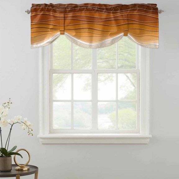 Tie Up Valance Curtain for Kitchen,Orange Gradient Water Ripple Rod Pocket Short Curtains Adjustable Tie-Up Shade Valances,Summer Beach Sand Window Treatment for Bathroom Living Room Bedroom