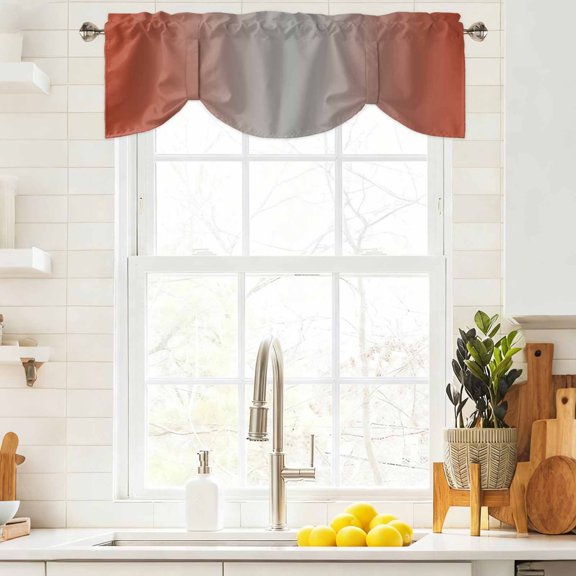 Tie Up Valance Curtain for Kitchen, Orange Gray Gradient Abstract Art Rod Pocket Short Curtains Adjustable Tie-Up Shade Valances, Ombre Minimalism Window Treatment for Bathroom Living Room Bedroom