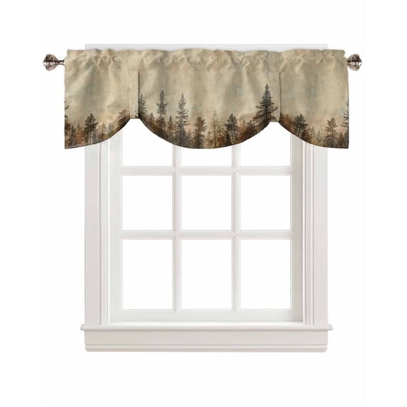 Tie Up Valance Curtain for Kitchen,Overlay Tree Deep Forest Rod Pocket Short Curtains Adjustable Tie-Up Shade Valances,Vintage Plant Window Treatment for Bathroom Bedroom