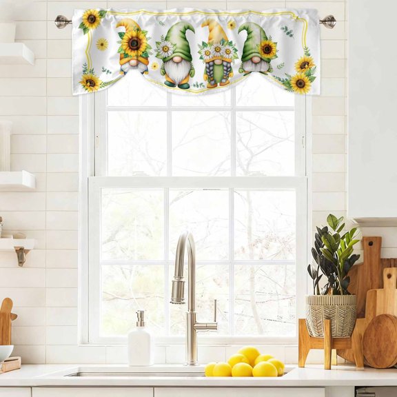 Tie Up Valance Curtain for Kitchen,Pastoral Dwarf Summer Sunflower Rod Pocket Short Curtains Adjustable Tie-Up Shade Valances,Green Eucalyptus Leaves Window Treatment for Bathroom Living Room Bedroom